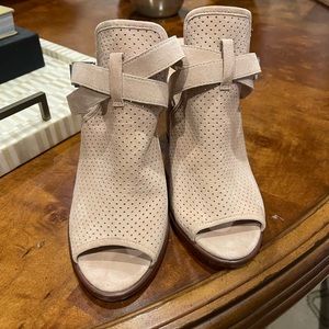 Pink suede ankle strap shoes